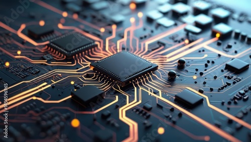 Abstract Digital Illustration Featuring Circuit Boards And Computer Components, Showcasing A Futuristic Design With Glowing Lines And Elements Representing Data Processing And Cybersecurity Concepts.​