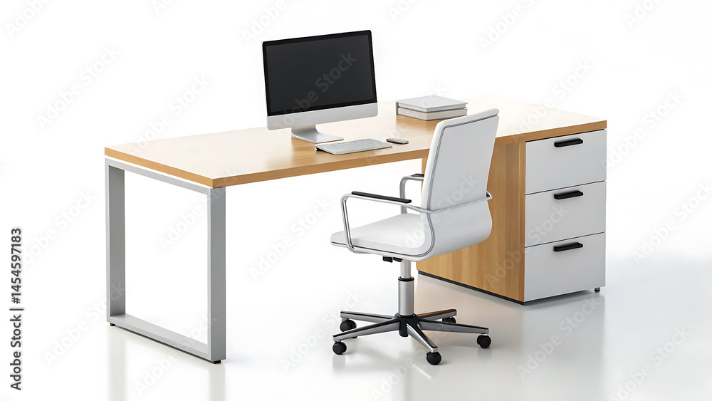 Realistic 3D Model of Modern Office Desk and Chair Realistic 3D Model of Modern Office Desk and Chair