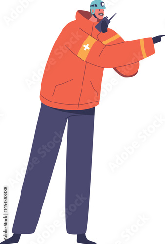 Rescuer transmitting information via radio