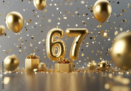 Golden Balloons and Presents Celebrate a Special 67th Birthday Event