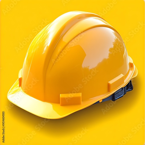 A bright yellow construction safety helmet is displayed on a background
