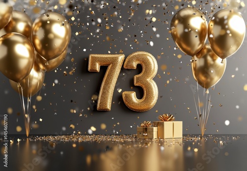 Elegant Golden Decorations for 73rd Birthday Celebration Setup