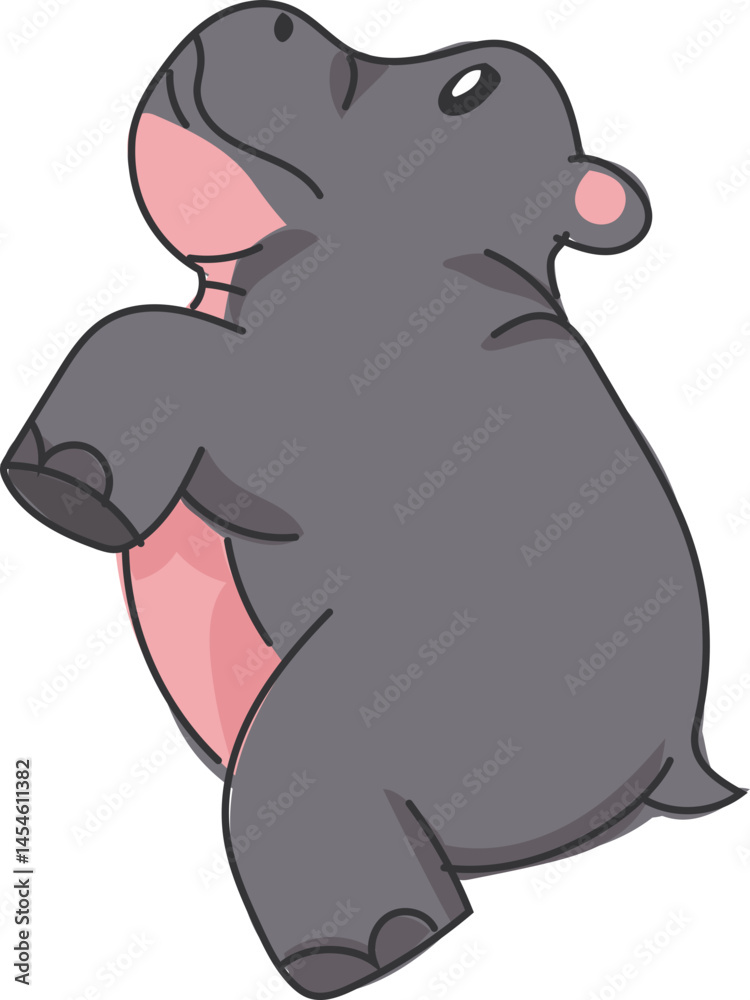 Obraz premium Cartoon Hippo Looking Back Over Shoulder with Friendly Expression