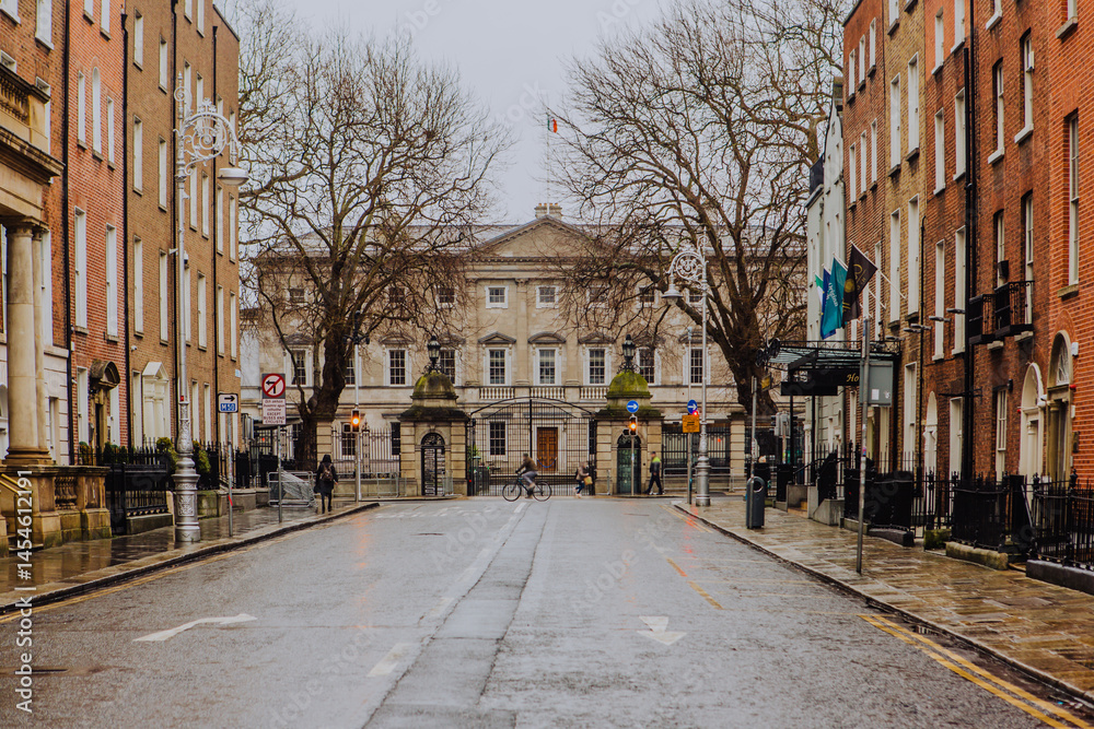 Fototapeta premium Dublin - The National Library of Ireland - designed by Thomas Newenham Deane is located on Kildare Street in Dublin's city centre. It was established in 1877 and has an estimated 8 million items