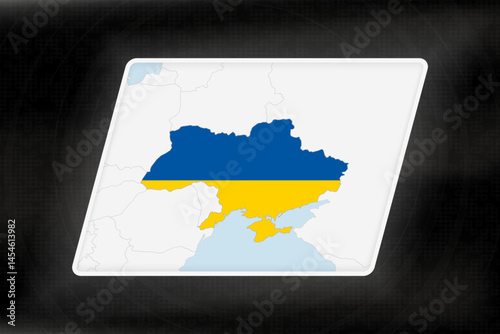 Ukraine Highlighted in Flag Colors on Geographic Map.