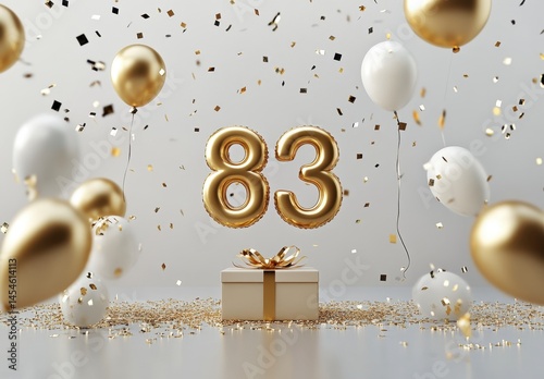 Golden Number Balloons and Gift Box Decoration for Celebrations