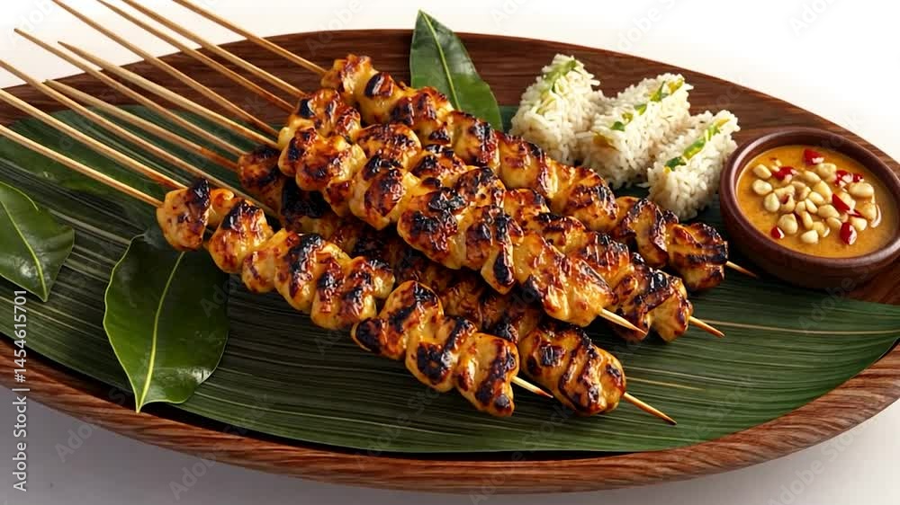 Grilled chicken skewers with peanut sauce