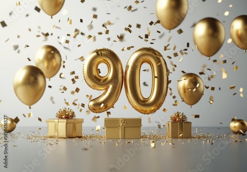 Festive Golden Balloon Decoration to Celebrate 90th Birthday Event