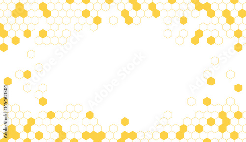 Abstract yellow hexagon or honeycomb random pattern isolated on a transparent background. Geometric shape elements for beehive, book cover, template, and decoration design. Vector illustration