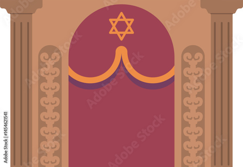 Synagogue interior with religious symbol