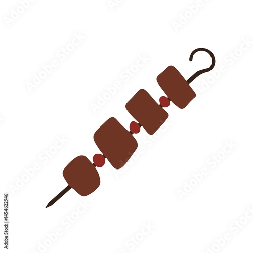 Flat illustration of a meat skewer with pieces of meat and vegetables. Perfect for food-related content.