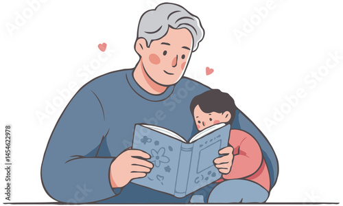Grandfather Reading Book to Grandchild Cuddling