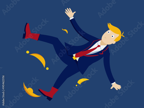 Businessman Falling Down Unexpectedly Spilling Gold Coins