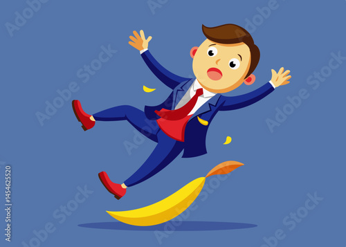 Businessman Slipping on Banana Peel Cartoon Illustration