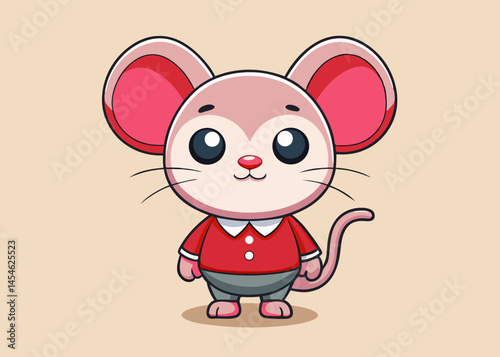 Adorable Cartoon Mouse Wearing Red Shirt and Grey Pants