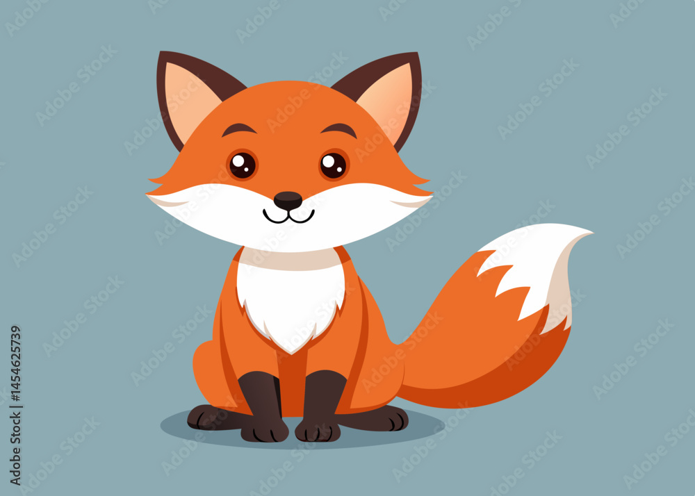 Obraz premium Adorable Cartoon Fox Sitting Illustration for Kids