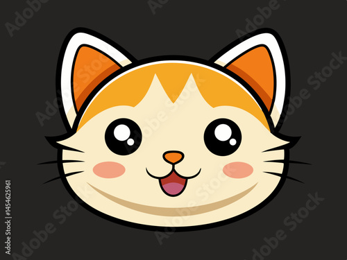 Adorable Cartoon Cat Face Illustration Happy Pet Animal