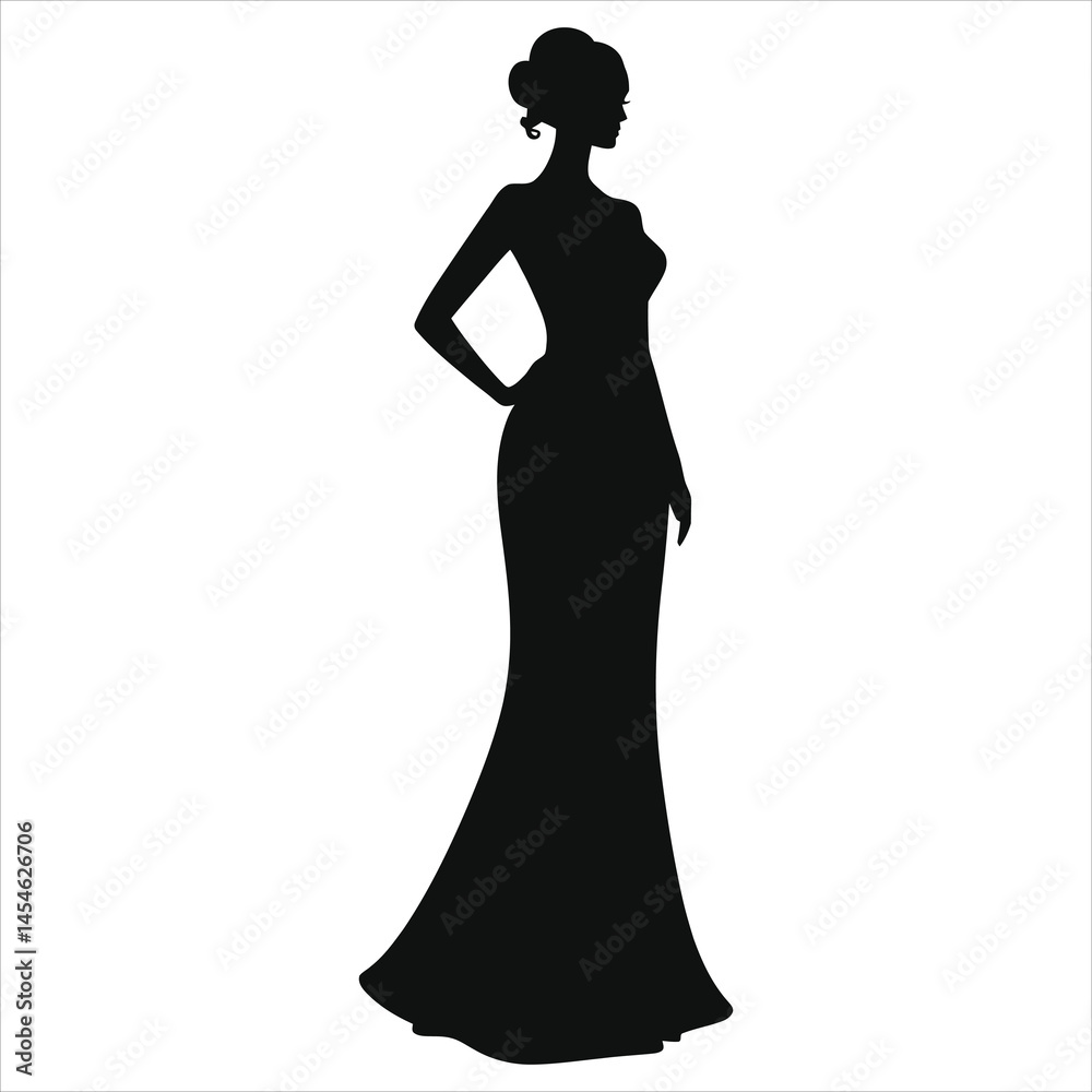 Vector silhouette of a woman in a long gown... Vector silhouette of a woman in a long gown...