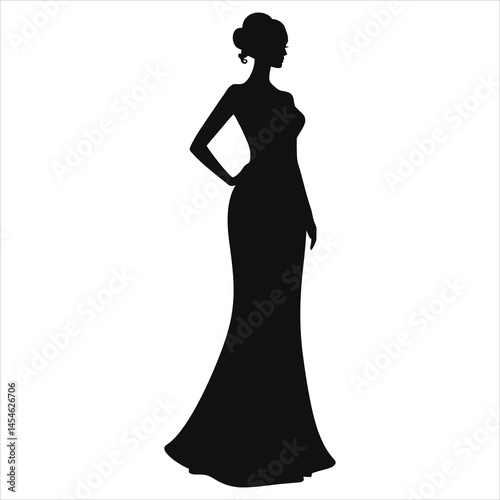 Vector silhouette of a woman in a long gown...