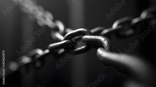 Close-up of interconnected metal chains, conveying strength and connection. Ideal for themes of security, industry, or bonds.