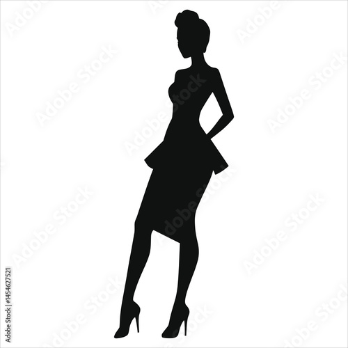 Stylish Vector Silhouette of a Woman in a Fashionable Dress....