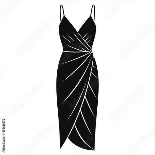 Stylish Black Wrap Dress Silhouette Vector Graphic/A simple, elegant silhouette of a black wrap dress.