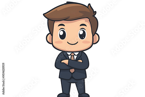 Adorable Anime Businessman Cartoon Employee Standing Crossed Arms