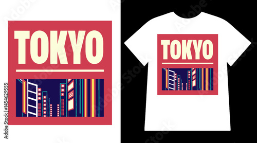 Tokyo Cityscape T-shirt Design, Urban Poster Style Illustration, Travel and Streetwear Theme