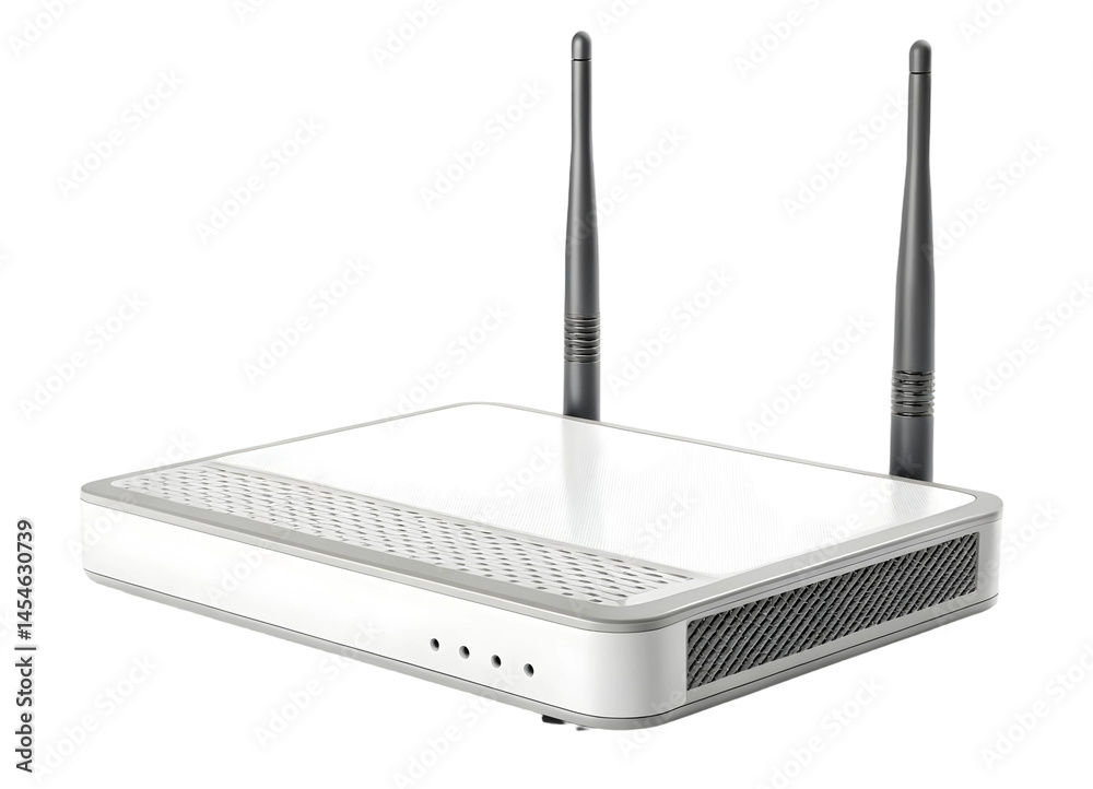 Fototapeta premium White wireless router with two antennas for home or office network connectivity and internet access