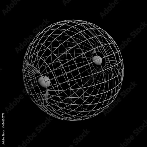 Illustration of a mysterious sphere with a linear pattern on a black background, rendered in various angles