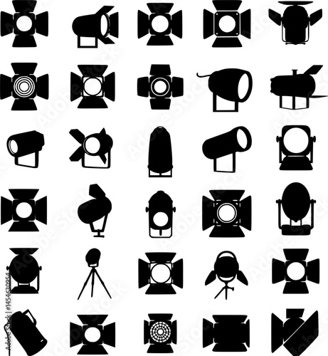 Stage lighting icons. Scene lighting equipment icons. Vector illustration
