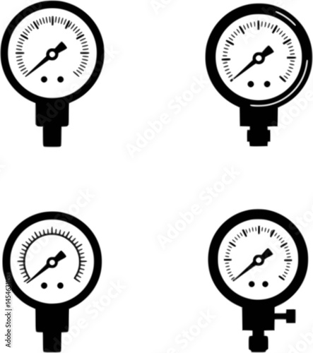 Manometer (pressure gauge) and vacuum gauge vector icons set