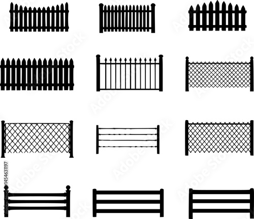 Set of difference fence icons isolated on a white background. Vector illustration. vector icons set