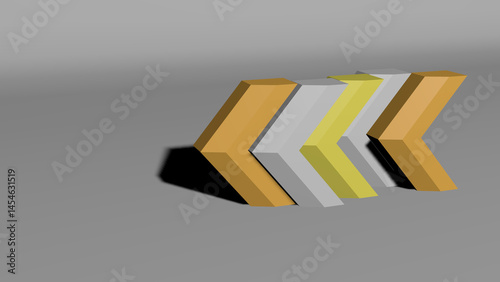 3d render of a yellow and white arrow sign on a white background