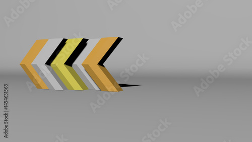 3d render of a yellow and white arrow sign on a white background