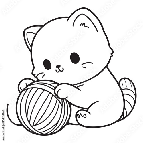Cartoon Kitten Ball Yarn Playtime Cute Feline Animal Vector Design