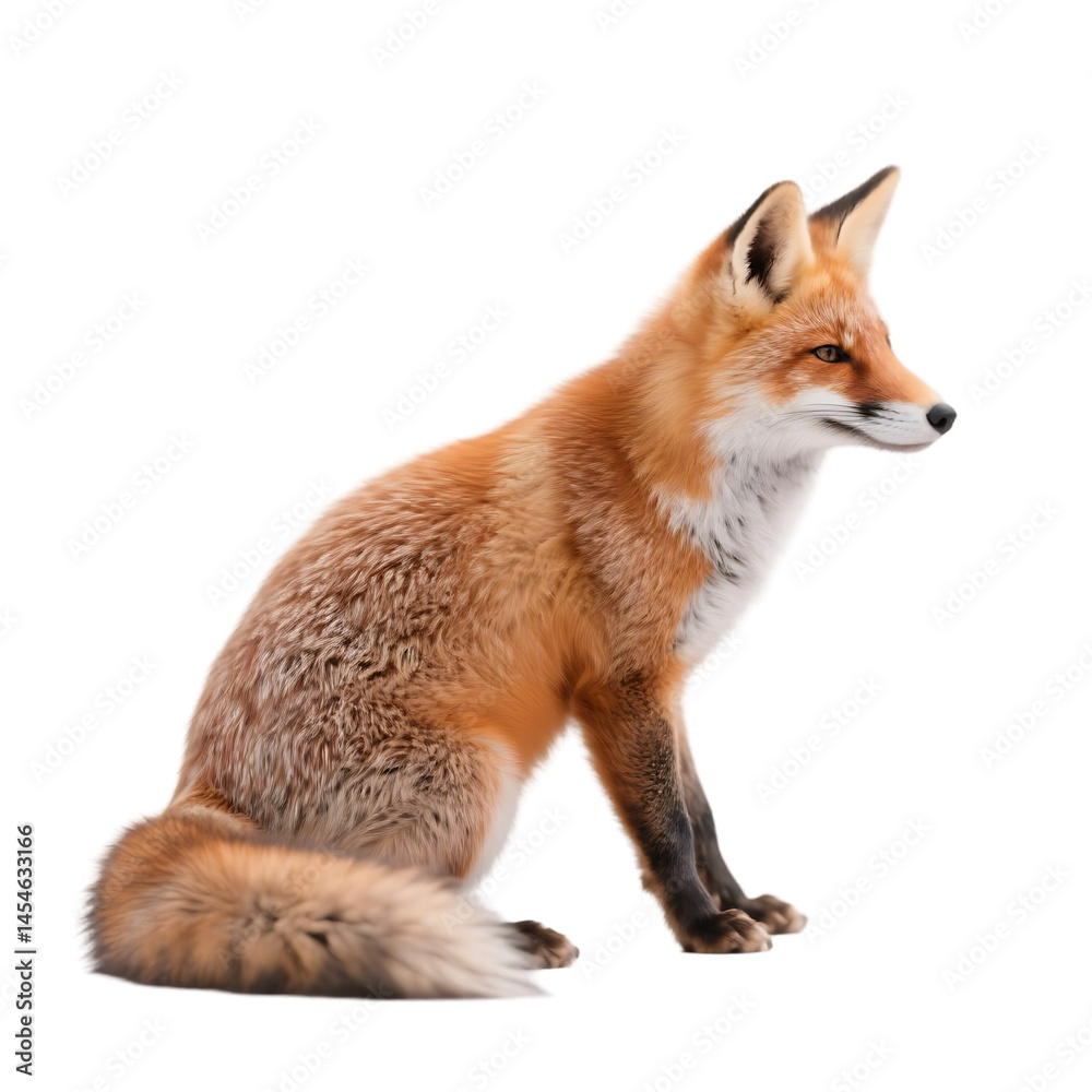 Fototapeta premium fox, side view, realistic, detailed fur, bushy tail, white