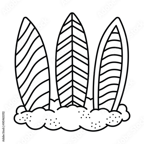 Surfboard summer coloring page for kids, Summer Fun Coloring Page, Bold and Easy, Hand Drawing, Holiday Coloring Fun, flat design illustration, Summer set of icons, Travel, Vector illustration, 