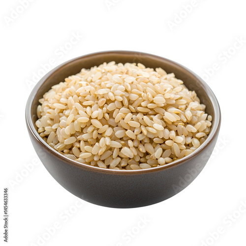 A bowl filled with brown rice, isolated showcasing their natural color and texture. isolated on white background and transparent background