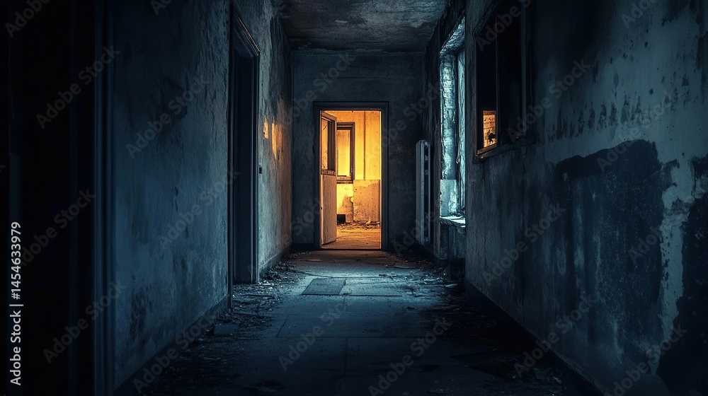 Dim Corridor in an Abandoned Building Dim Corridor in an Abandoned Building