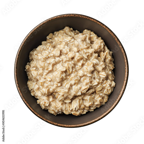 A close-up of raw Steel-cut oats in a round bowl, showcasing the texture and natural color of the grains isolated on white background and transparent background