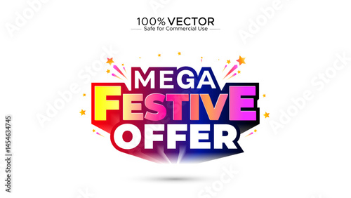 Mega Festive Offer. Promotional ads, Indian Festival sale, and discount deals 3d vector logo unit design.