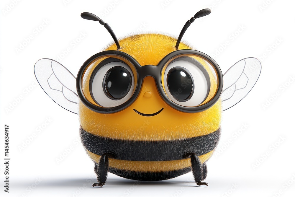 Naklejka premium Cute bee with glasses. A friendly, cartoon bee character wearing spectacles