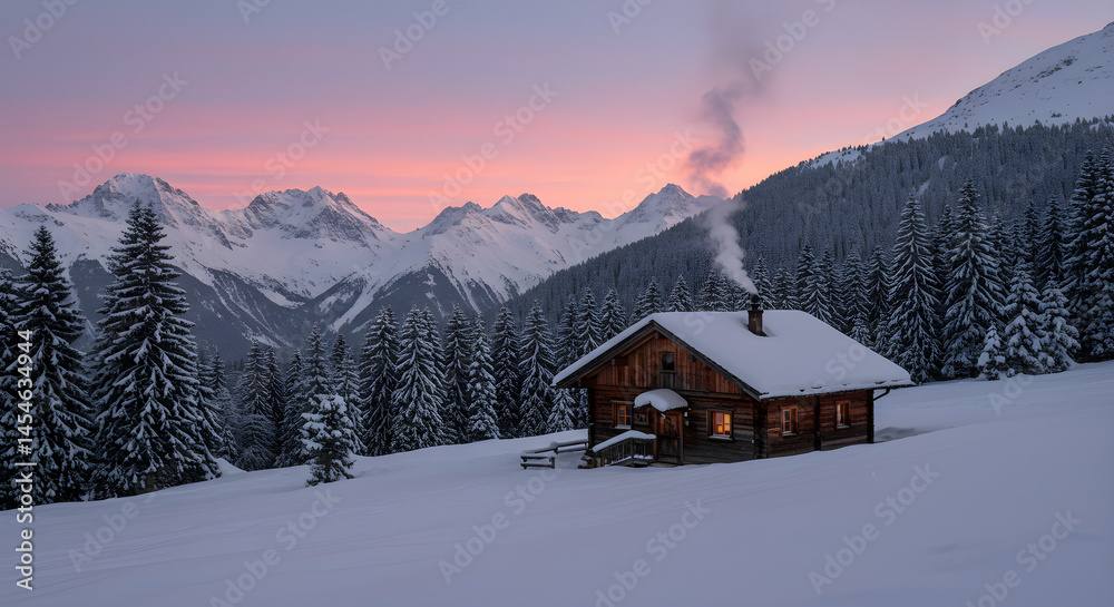 Fototapeta premium Snowy Escape in Alpine Cabin