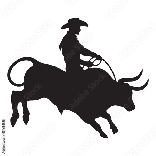 Rodeo cowboy silhouette riding bull vector for western theme