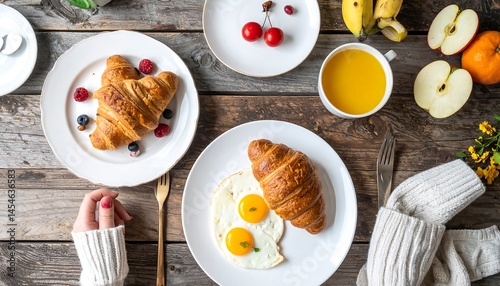 Wallpaper Mural Delicious Breakfast: Croissants, Eggs, and Fruit Torontodigital.ca