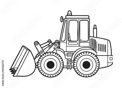 Simple Line Art Front End Loader Construction Vehicle Black and White