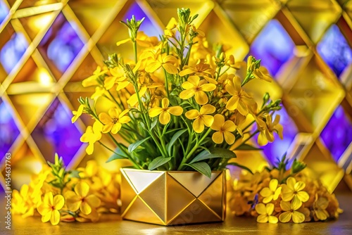 Geometric Stand, Yellow Gold Lobelia, Chincherinchee