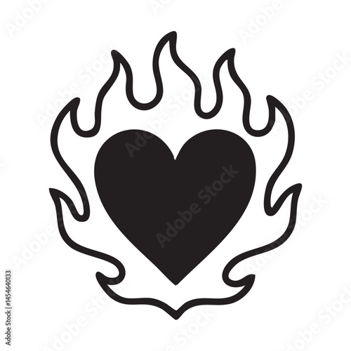 Burning Heart Silhouette Vector Illustration Fiery Love Expression