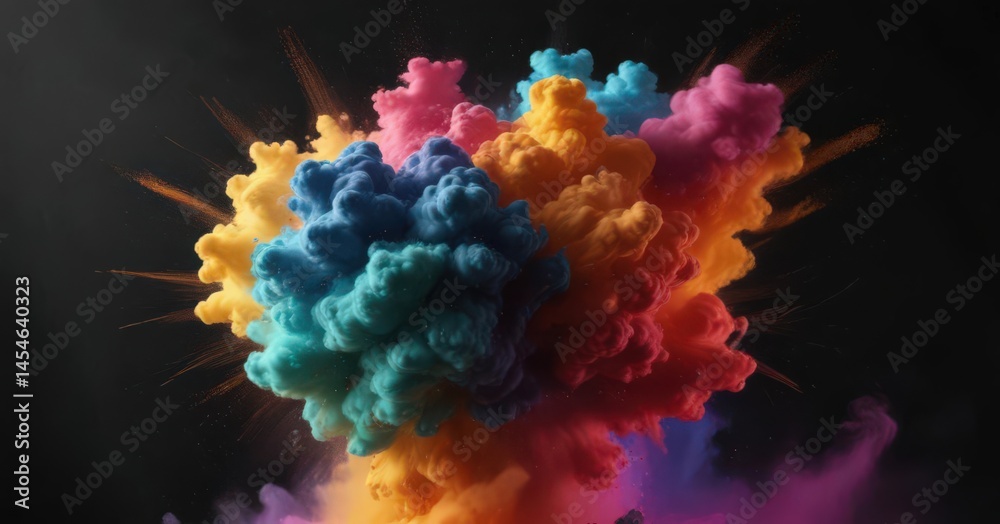 Obraz premium Multicolored powder cloud erupts in a powerful burst against a deep black background The rich colors are sharply defined against the dark , cloud, abstract, paint